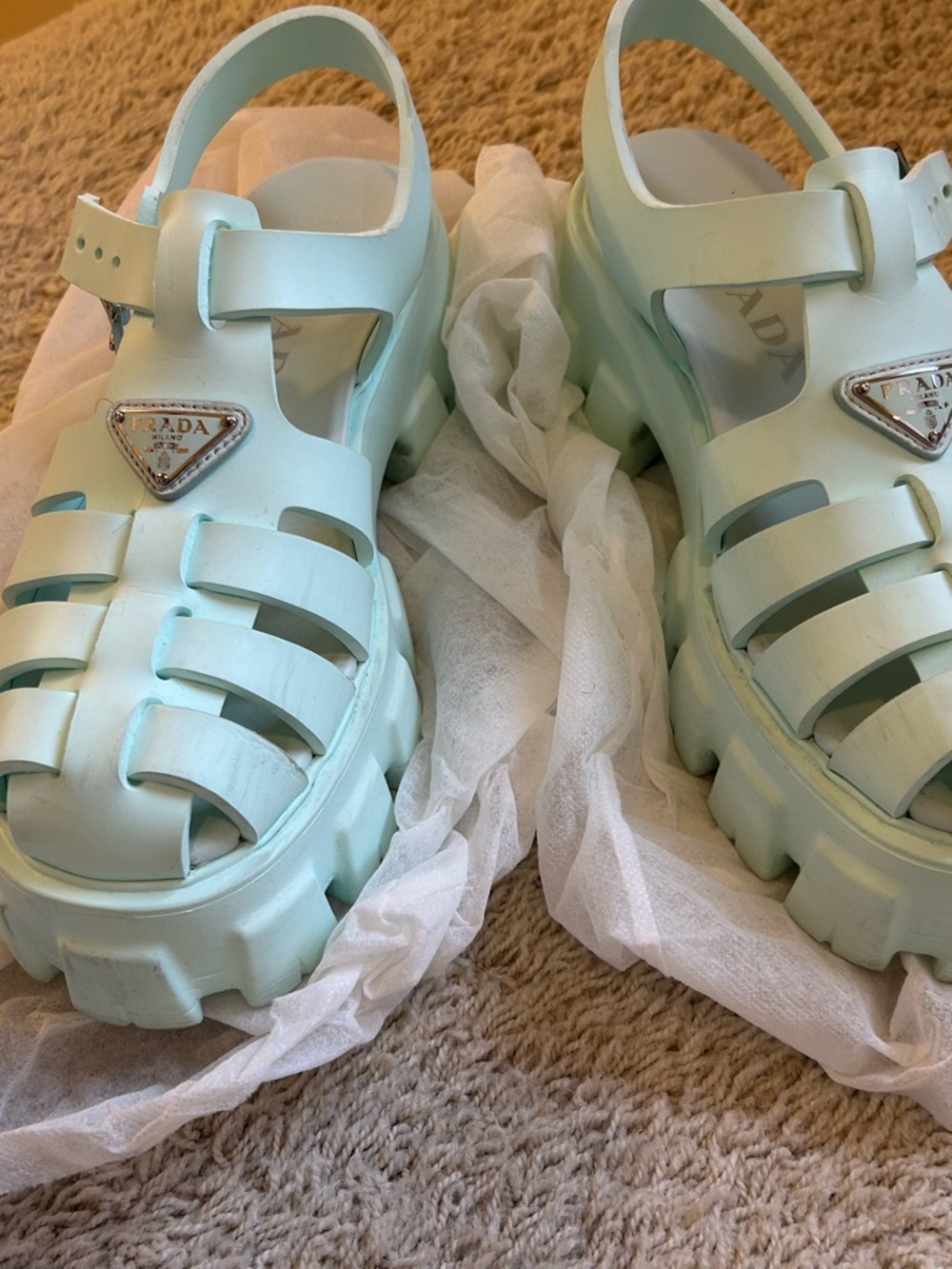 Prada Mint Green Chunky Fisherman Sandals